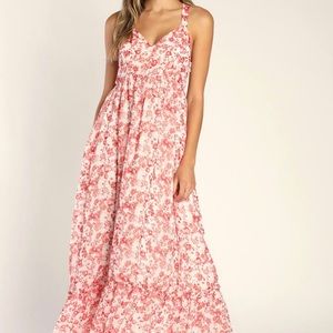 My Love Story Ivory Floral Print Tie-Back Maxi Dress Lulus